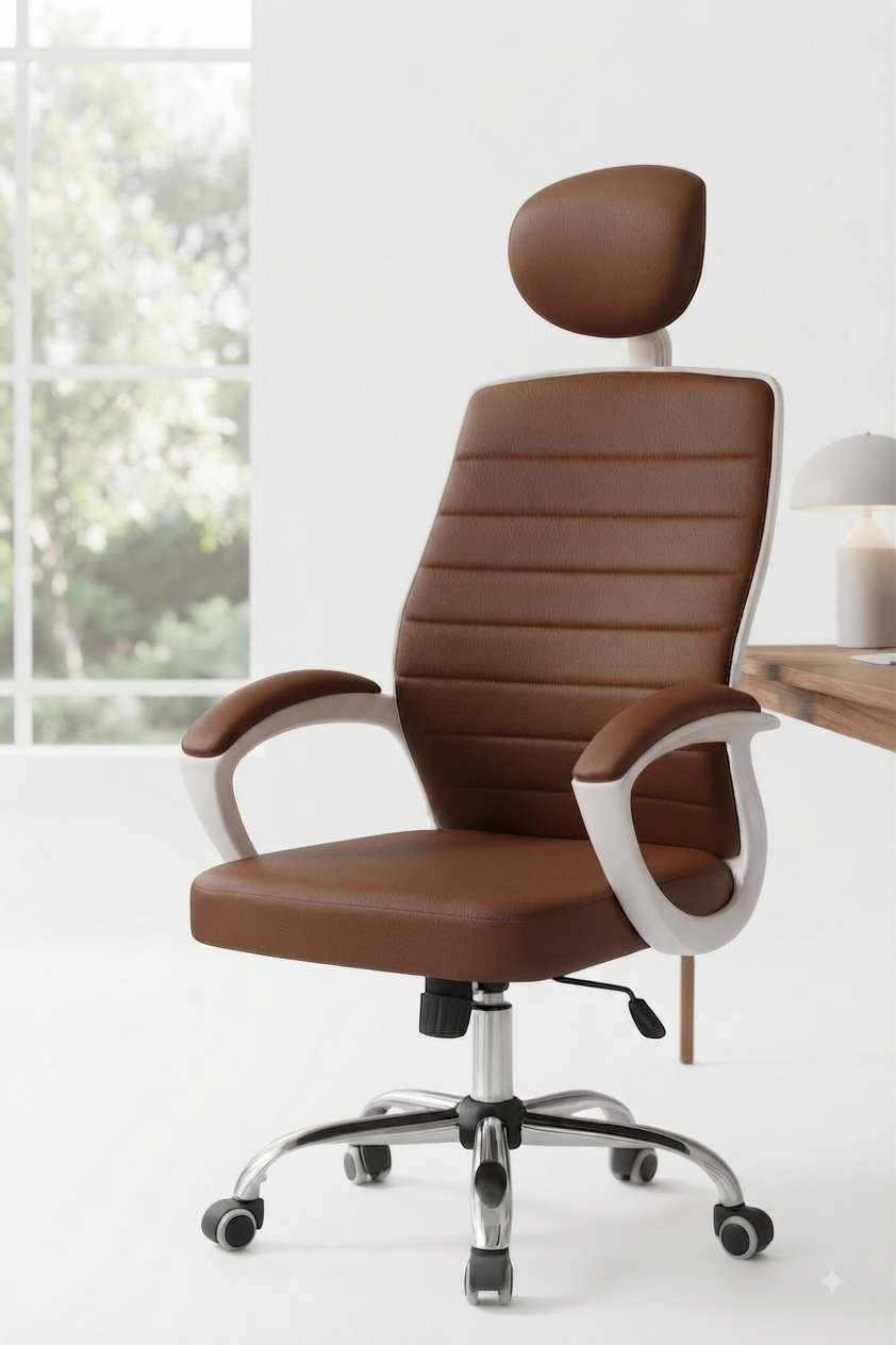 Bob High Back - Leather Chair- White Frame