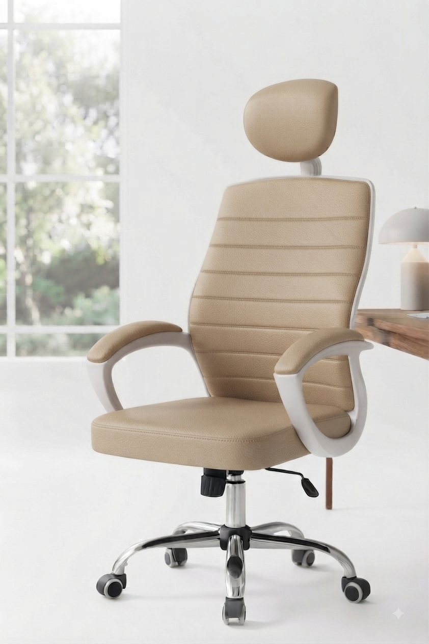 Bob High Back - Leather Chair- White Frame