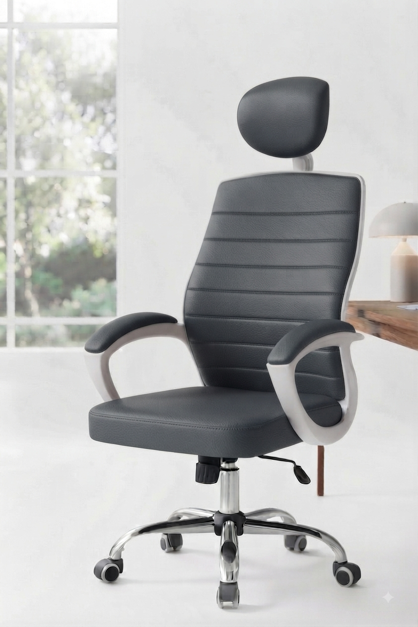 Bob High Back - Leather Chair- White Frame